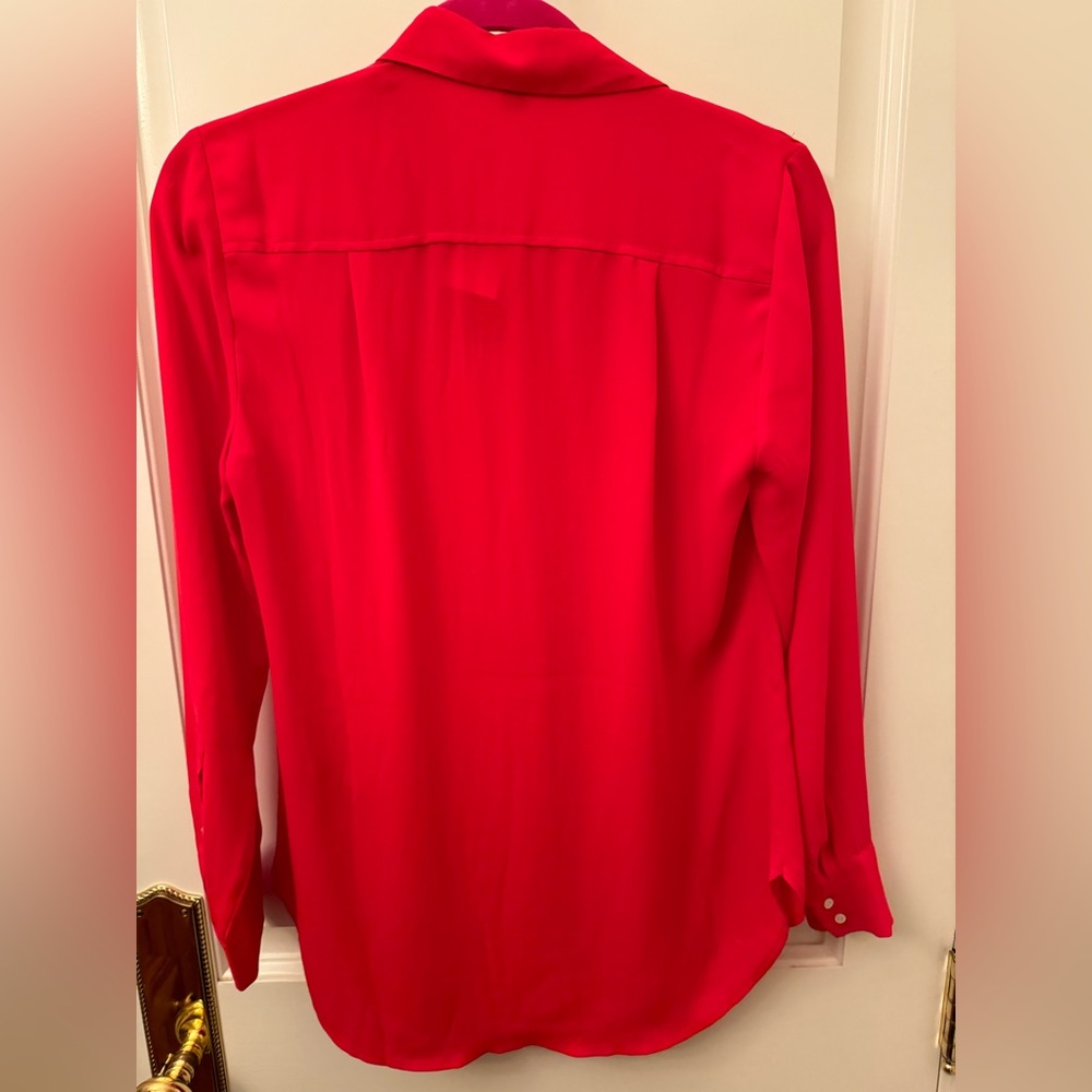 J.Crew Red BCE Pleat Front Button Front Long Sleeve Blouse Top Womens Size 2 - Picture 6 of 8